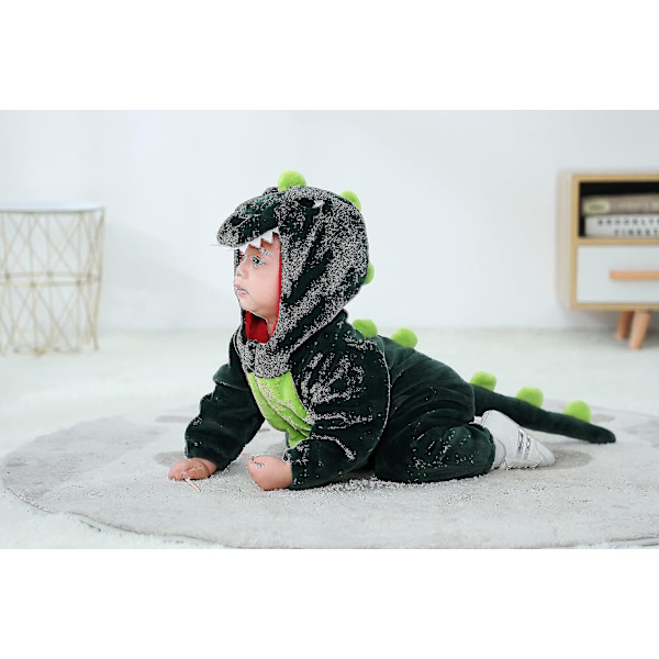 Toddler Dinosaur Kostym Barn Hooded Djur Onesie Halloween 24-30 Månader - Mörkgrön