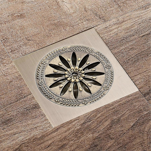 Dusjavløp i messing, firkantet gulvsifon luktfritt dusjrister for bad stort kaliber 10 x 10 cm, baderomstilbehør