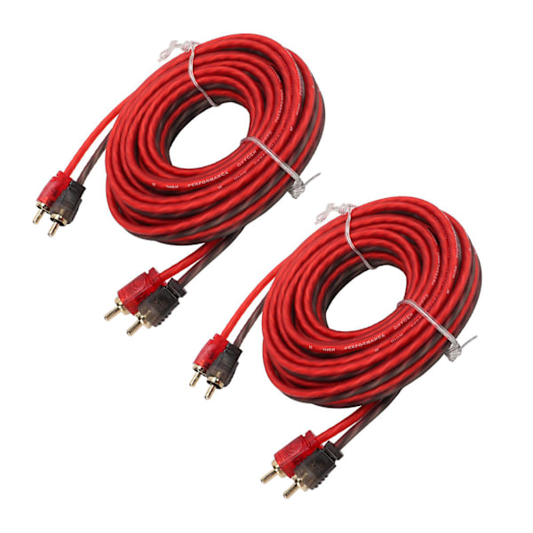 2 stk. RCA-kabel for bil, hann til hann, 5 m lang, universell gummibelagt høy ledningsevne for stereosystem
