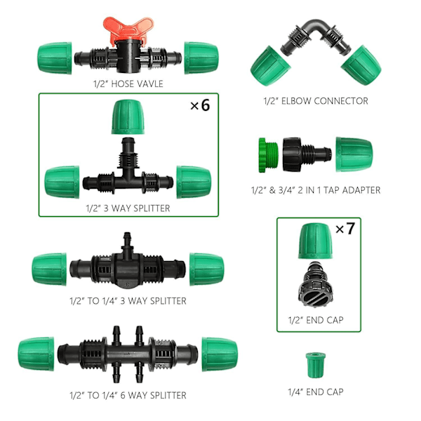 Drypvandingsslangefittings, 6 stk. 1/2\" (13-15 mm) Drypvandingsslange T-fittings, Landbrugsvanding