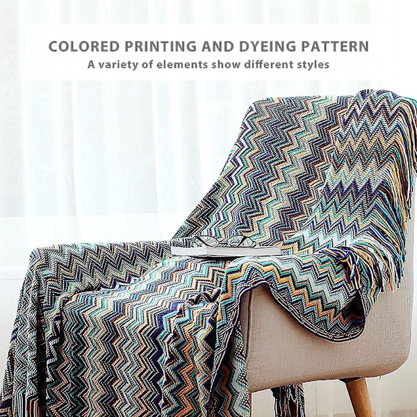 Värikäs Houndstooth-neulottu peitto - Bohemian Style lämmin ja kodikas sohva sisustus - 130cm x 220cm