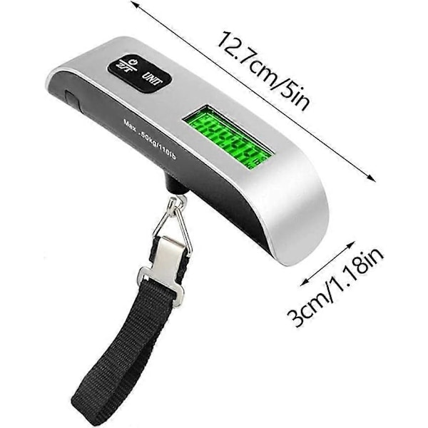 Digital bagagevåg, 50 kg viktvåg bärbar med LCD-bakgrundsbelyst display och temperatursensor