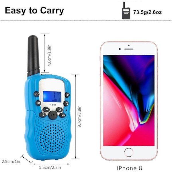 Walkie Talkies, PMR446 8 Kanaler 1 Par Barn Walkie Talkie 3km Lång Distans Intercom Julklapp Leksaker Barn Blå)