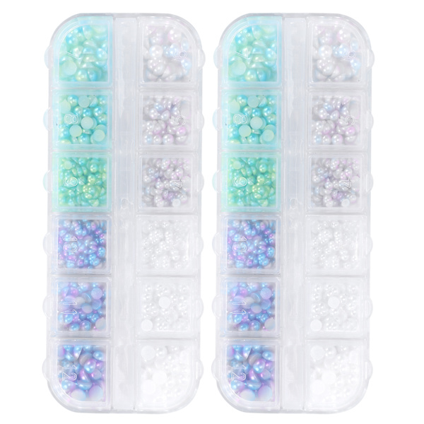 2 bokser halvsirkelformet flatback diamant DIY imitert perle for sko hatter dekorasjon