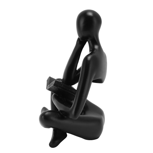 Tænkeren Læsende Statue Resin Siddende Figur Abstrakt Kunst Ornament til Stue Skab Dekoration Sort