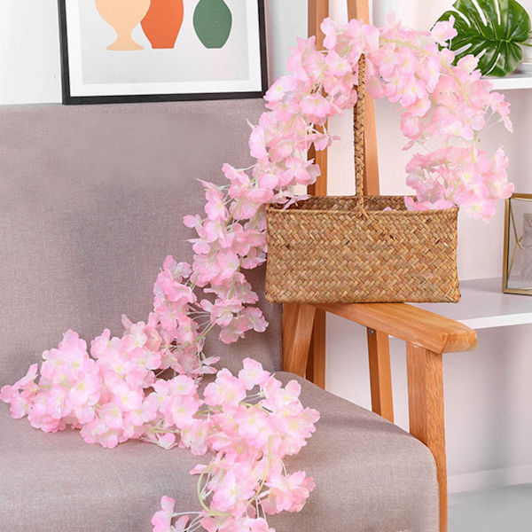 1,8 m 256 Simulerade Konstgjorda Sakura Blomgirlang Hängande Rankor för Vår Hemrum Bröllopsfest Dekor Ljusrosa