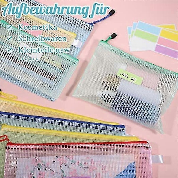20-pack Dokumentfickor A4+A5+A6, Filmapp Plast Zip Ficka Dragkedja Ficka Mesh Påse med Dragkedja