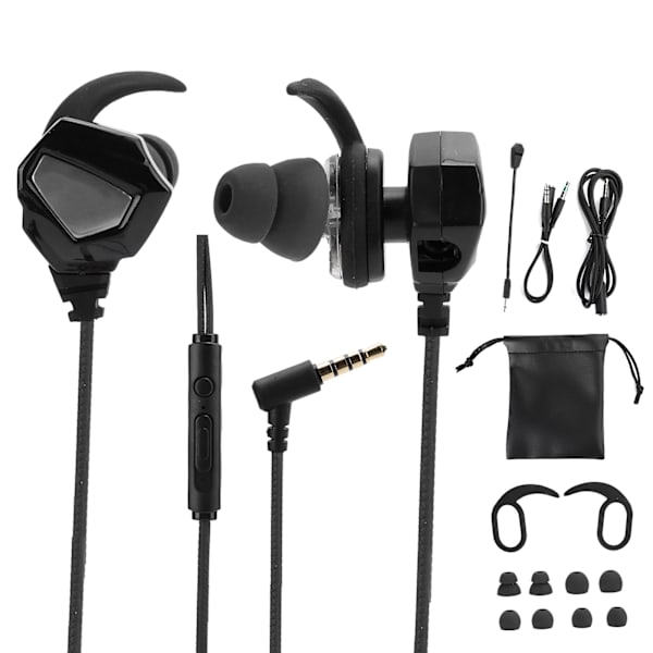 3,5 mm spelhörlurar för spel, ergonomiska subwoofer, minihörlurar, HiFi-stereo med mikrofon, svart silver