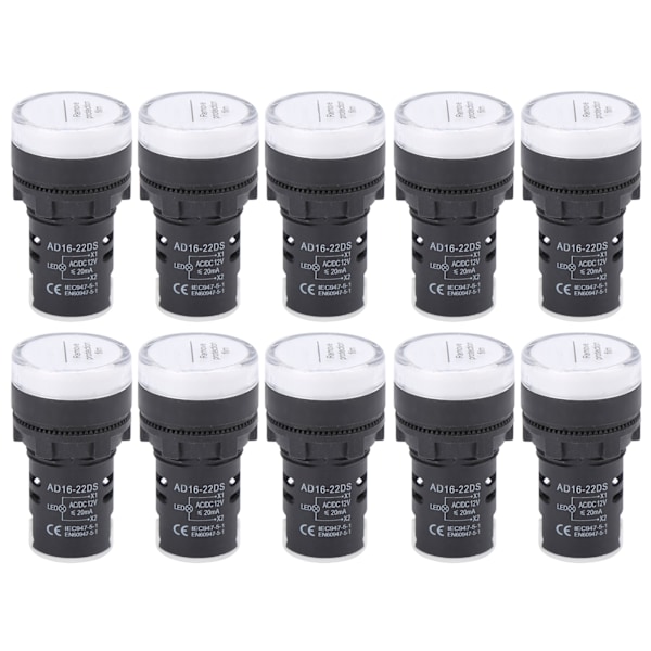 10st AD16‑22DS LED-signalljus Vit Indikator för hög ljusstyrka Utrustning AC/DC12V