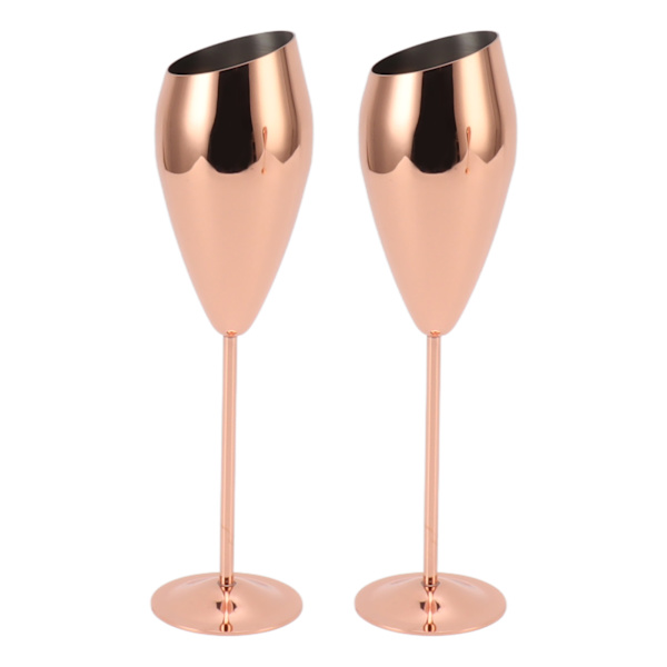 2 stk kobber champagnefløytesett, robust bunn i rustfritt stål, messingbelagte champagneglass