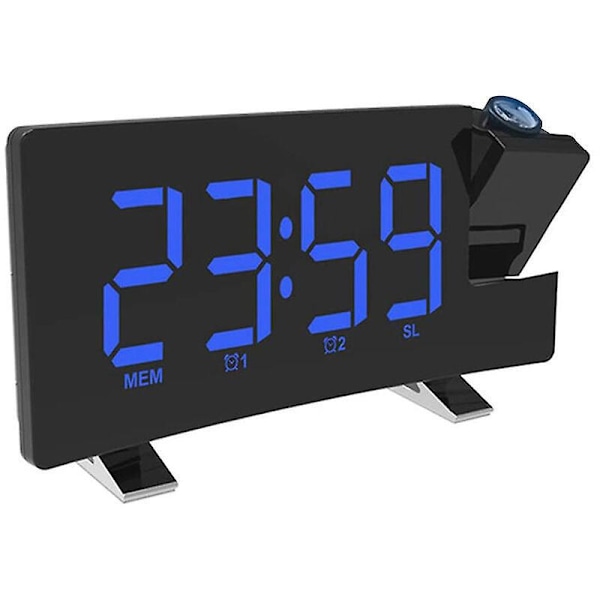 Projektionsväckarklocka, Digital Klockradio med USB-laddare, 0-Dimmer Full Range, Dubbel Väckarklocka för Tunga Sovare, Snooze
