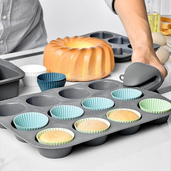Sæt med 24 stk. Silikon Muffinsforme (6,5*3*4cm), 4 Farver, BPA Fri