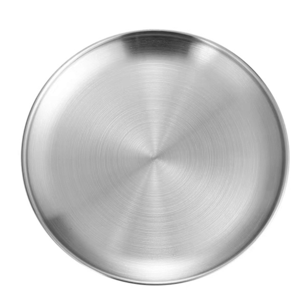 Runde pizzaplader i rustfrit stål, diameter 11,8 tommer, runde middagstallerkener i børstet metal til kage, dessert, frugt og vestlig mad