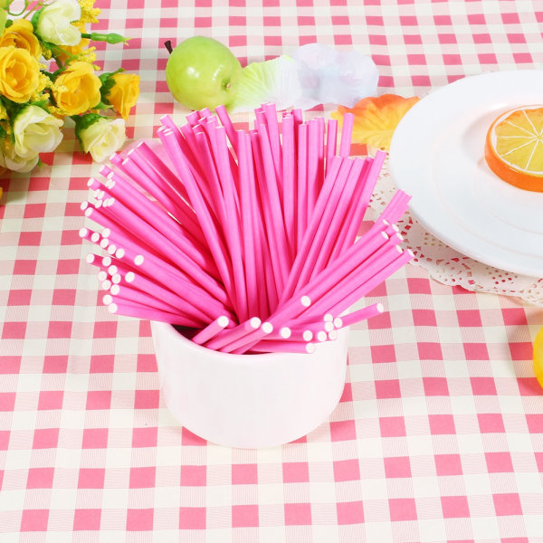 100 stk/sæt Farverige slikkepinde Cake Pop Sticks til Candy Chokolade 10cm Pink