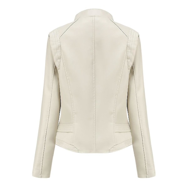 Stilig dame Slim Off White Faux Leather Biker Zip Jacket M