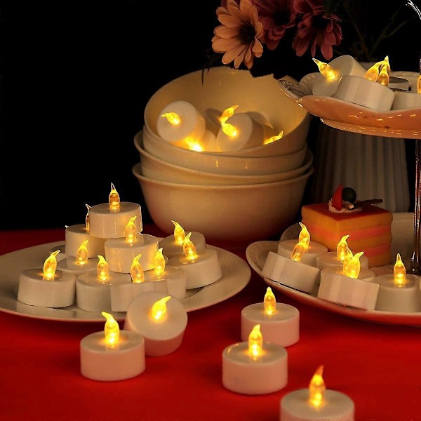 24 Pakke LED Lys CR2032 Batterier Telys Flammeløs Klar Flakkende 100+ Timer Elektrisk Lys, Dekorer Halloween (Varm Gul (24 stk))