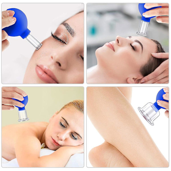 Ansiktskoppsats med 4 storlekar Glas Vakuummassage Anti Cellulite Silikon för Skönhet och Kroppsfasciamassage
