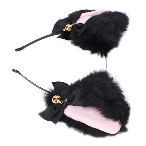 Fluffy Cat Ears Pandebånd Sødt plyshårbånd med klokke til Halloween Cosplay kostumefest Sort