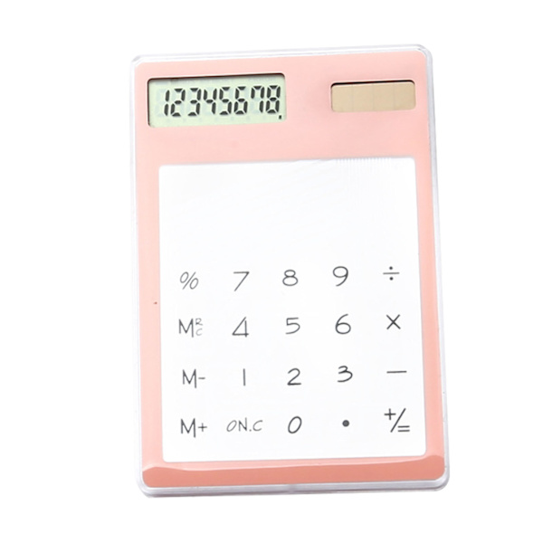 Solar Powered Lommeregner Touch Screen 8-cifret LCD Display Bærbar Transparent Lommeregner til Office School Home Pink