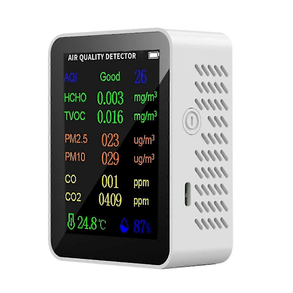 9 i 1 Portabel Luftkvalitetsmätare PM2.5 PM10 CO CO2 TVOC HCHO Temperatur Fuktighet Testare Färgskärm