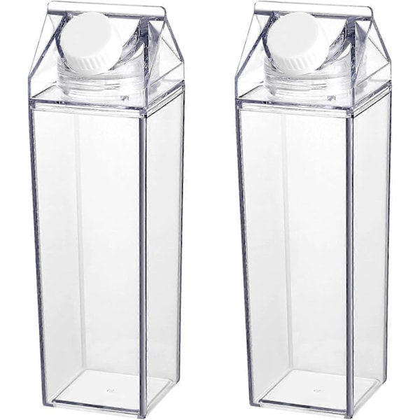 20x6,5x6,5cm Set med 2 Återanvändbara Mjölkkartongflaskor - Transparenta - 500 ml - För Resor och Utomhusbruk