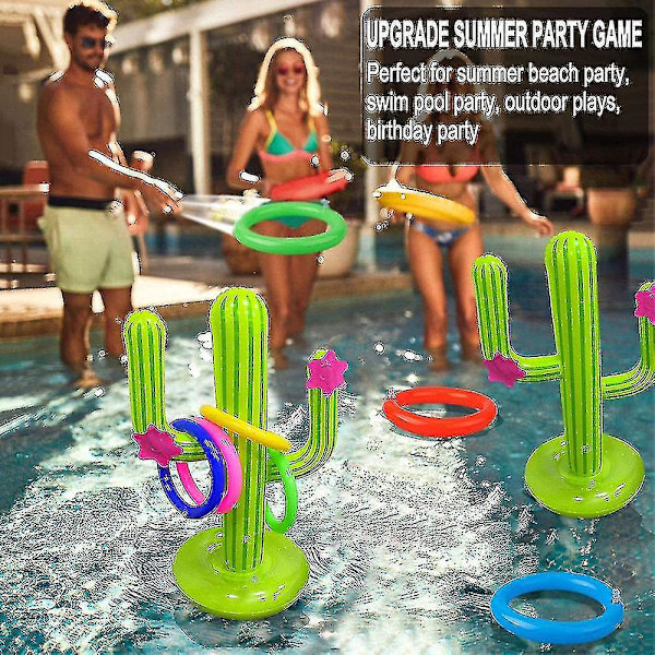 Uppblåsbar Kaktus Ringkast Spelset Mål Kast Flytande Badring Kast Inkluderar Uppblåsbar Kaktus, 4 Färgade Ringar För Fiesta Party Tillbehör