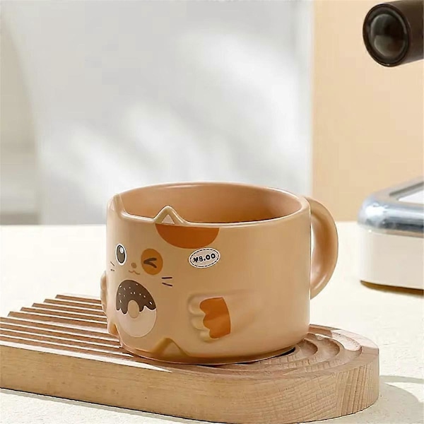 Keramisk kattkopp - Stablet vannkopp med katteøre-design, rosa