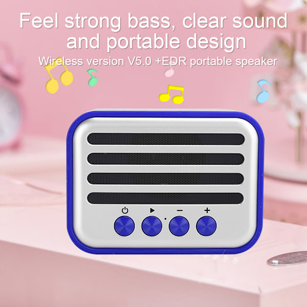 Vintage trådlös Bluetooth-ljus liten ljudhögtalare bärbar radio mobiltelefon mini subwoofer blå