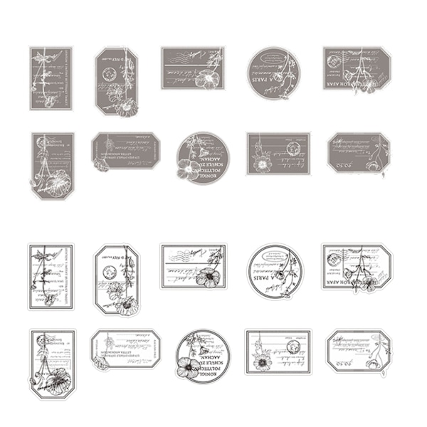 20 stk håndbok dekorasjon klistremerker blomst plante dekorative klistremerker svart og hvitt DIY tema klistremerker kornvalmue