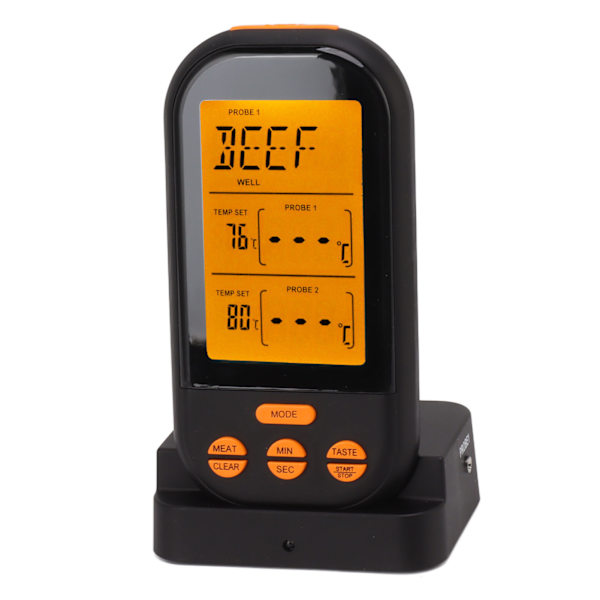 EN2010 1 Trådlös Dubbelprob Termometer Kök Kött Termometer Digital Grill Termometer Svart med Orange Bakgrundsbelysning