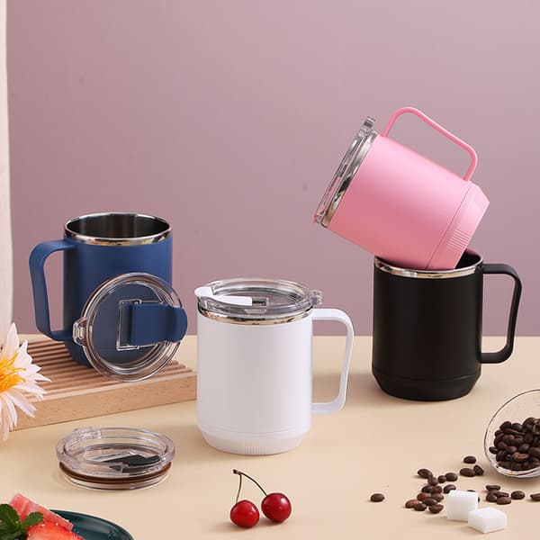 Kaffekrus 460 ml 304 rustfrit stålforing Lækagesikkert elegant bærbart krus til udendørs aktiviteter Sort