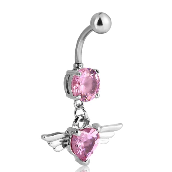 2 stk/sæt Rhinestone Navlering Barbell Rustfrit Stål Piercing Smykker (Pink)