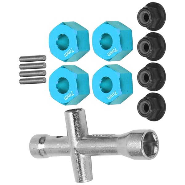 12mm Hjul Hex Nav Adapter 7mm Tjock M4 Fläns Låsmutter Korsnyckel Set för 1/10 RC Bil Blå