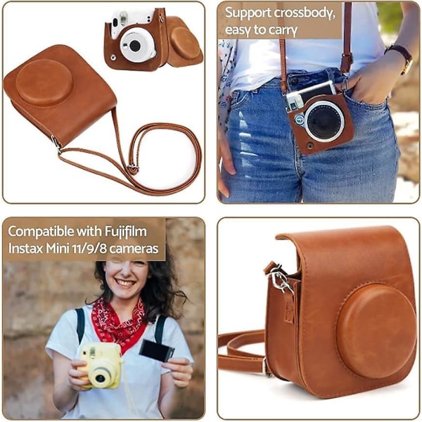 Vihreä Instax Mini 12 case - sileä PU-nahkainen olkalaukku sisäänrakennetulla taskulla ja hihnalla
