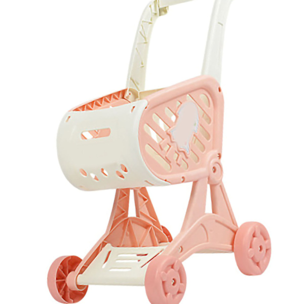 Dockhusvagn Shopping Cart Set Kök Skär Frukt Leksaker Supermarket Barnvagn Simulering för Barn Presenter Rosa