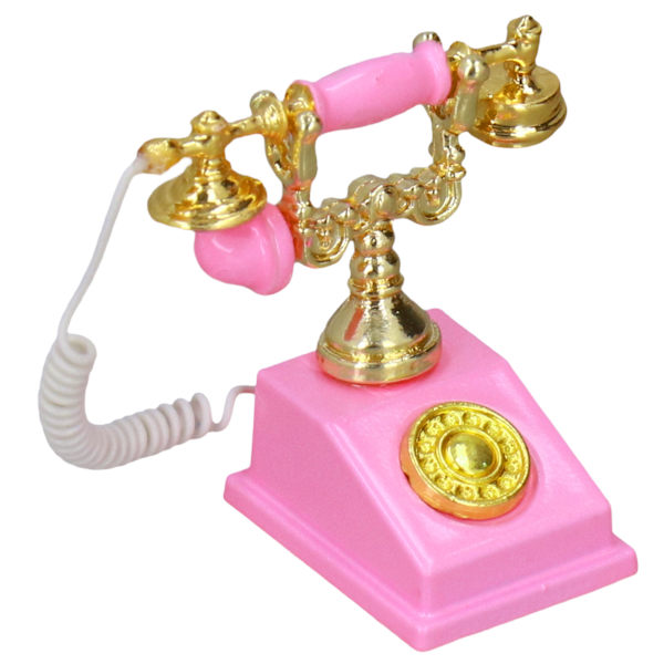 Nukkekodin minipuhelinmalli Retro-simulaatio Eurooppalainen vintage-puhelinmalli Dekoraatio 1:12 nukkekotiin Pinkki