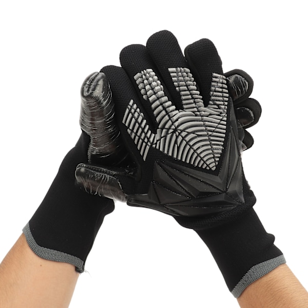 2 stk. Fodboldmålmandshandsker Sorte Anti-Slip Latex Åndbar Ekstra Fingerspidsbeskyttelse Målmandshandsker til Fodboldkonkurrence Nummer 7.