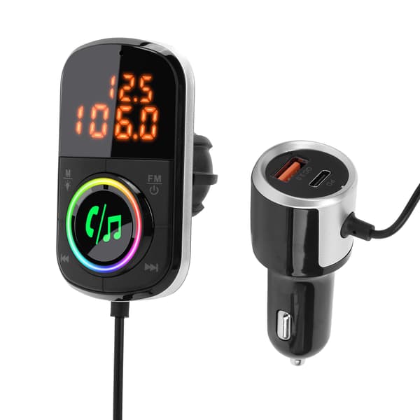 12-24V Bluetooth FM-sender Håndfri samtale PD3.0/QC3.0 Hurtiglading LCD-skjerm med fargerikt LED-lys