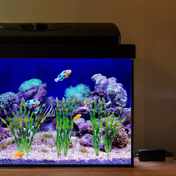 Farverige kunstige akvarieplanter i plast - pakke med 10 store vanddekorationssimuleringshydroponiske planter til akvarium