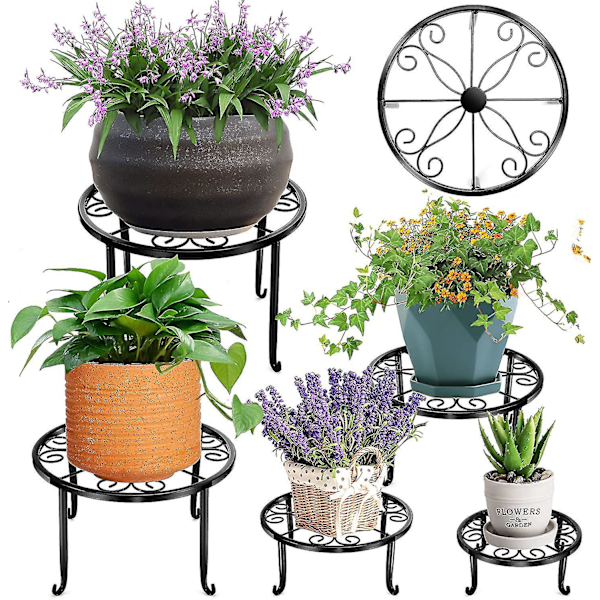 Metal Plantestativ Sæt med 5 - Heavy Duty Blomsterpot Stativer til Indendørs og Udendørs Planter