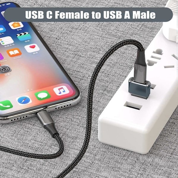 USB till USB C Adapter 3-pack, Typ C Hona till A Hane Laddarkabel Konverterare Grå