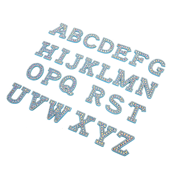 Blå Rhinestone Patches A Z 26 Engelske Bogstaver Beklædningsapplikationer Tøj Patches Stickers