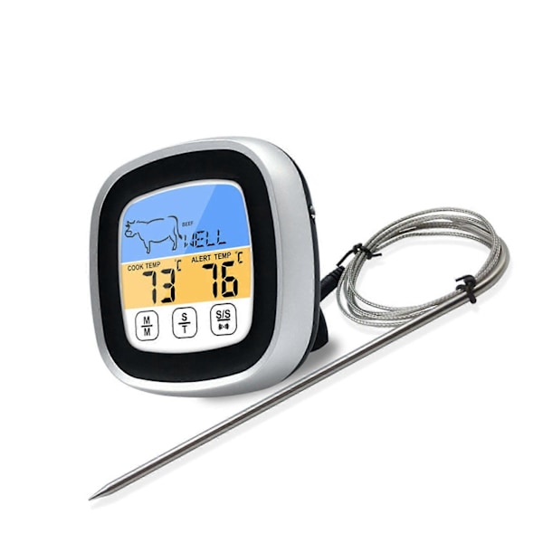 Digital Timer Termometer Touch Screen Rostfritt Stål Kötttermometer för Kök BBQ Svart
