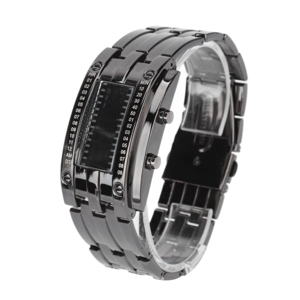LED-ur Unik Binær Time Mode Display Konveks buestruktur Vandtæt LED-armbåndsur Elektronisk ur Sort L