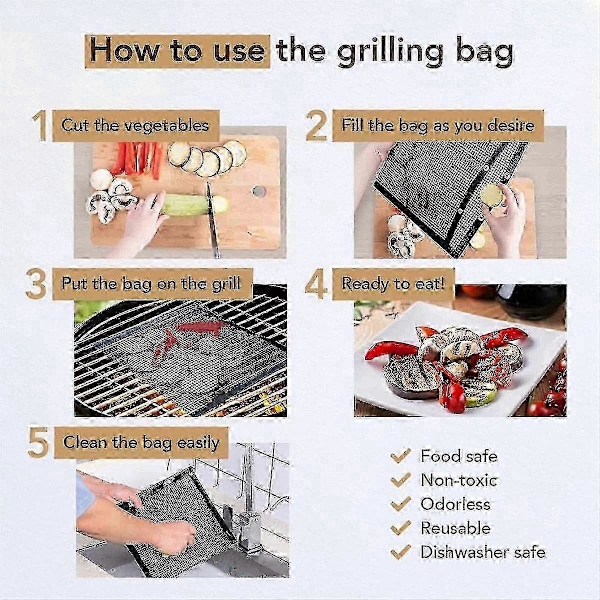 2 Pakke Grillnettposer Gjenbrukbare, Gjenbrukbare Non-stick Grillnettposer/grillmatte For Fisk V