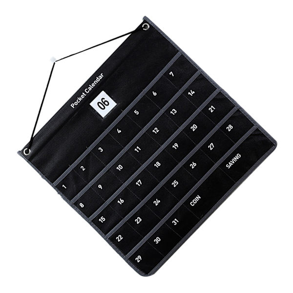 Väggmonterad fickkalender i non-woven-tyg, månadskalender, förvaringsväska för sovrum, vardagsrum, kontor, 44 x 42 cm, svart