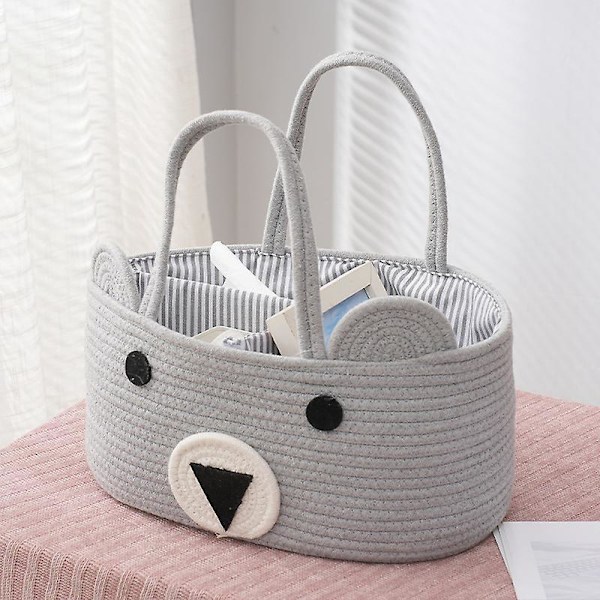 Blöjkorg Organizer för Bebisar 100% Bomull Canvas Stilren Rep Barnkammare Portabel Förvaringslåda Handväska och Bilorganisatör för Skötbord - Toppen Baby Shower