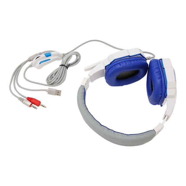 Kablet Gaming Headset med dobbel 3,5 mm plugg og USB justerbar volumdemping Gaming Hodetelefon med mikrofon og lys for datamaskin
