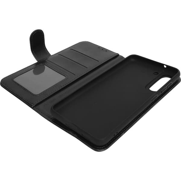 Samsung S21 FE nahkakotelo, täysi iskusuojaus korttipaikalla, musta