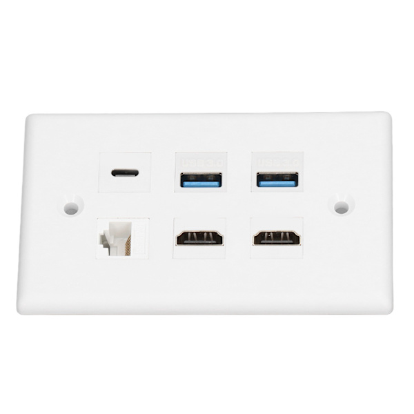6-porttinen seinälevy 2xHD-multimedialiitäntä 2xUSB3.0 1xType C 1xCat6 Ethernet-seinälevy TV-projektoritietokoneelle